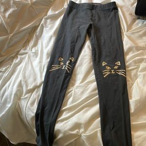 Girls size 12 dark grey/black full length leggings. Cat face knees. J Crew.